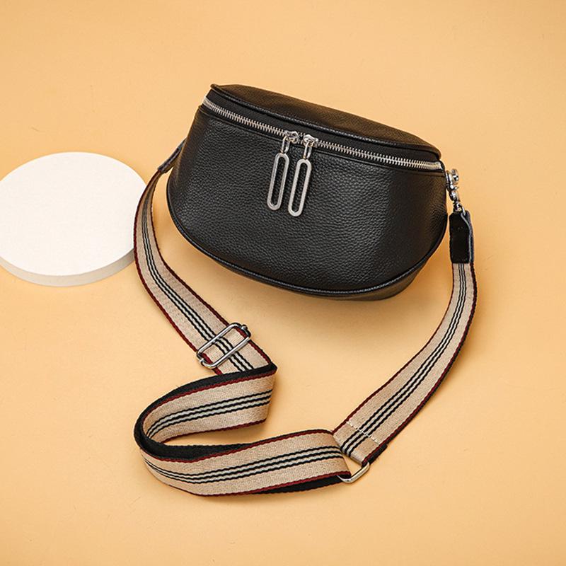 Женская ретро-сумка-седло кроссбоди из натуральной кожи с двойной молнией чёрный