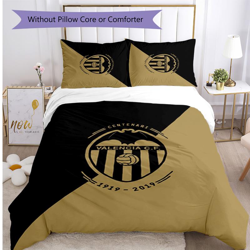 Valencia FC Printed 3PCS Bedding Set Breathable Duvet Cover with Pillowcases Decorative Bed Linen for Bedroom Home