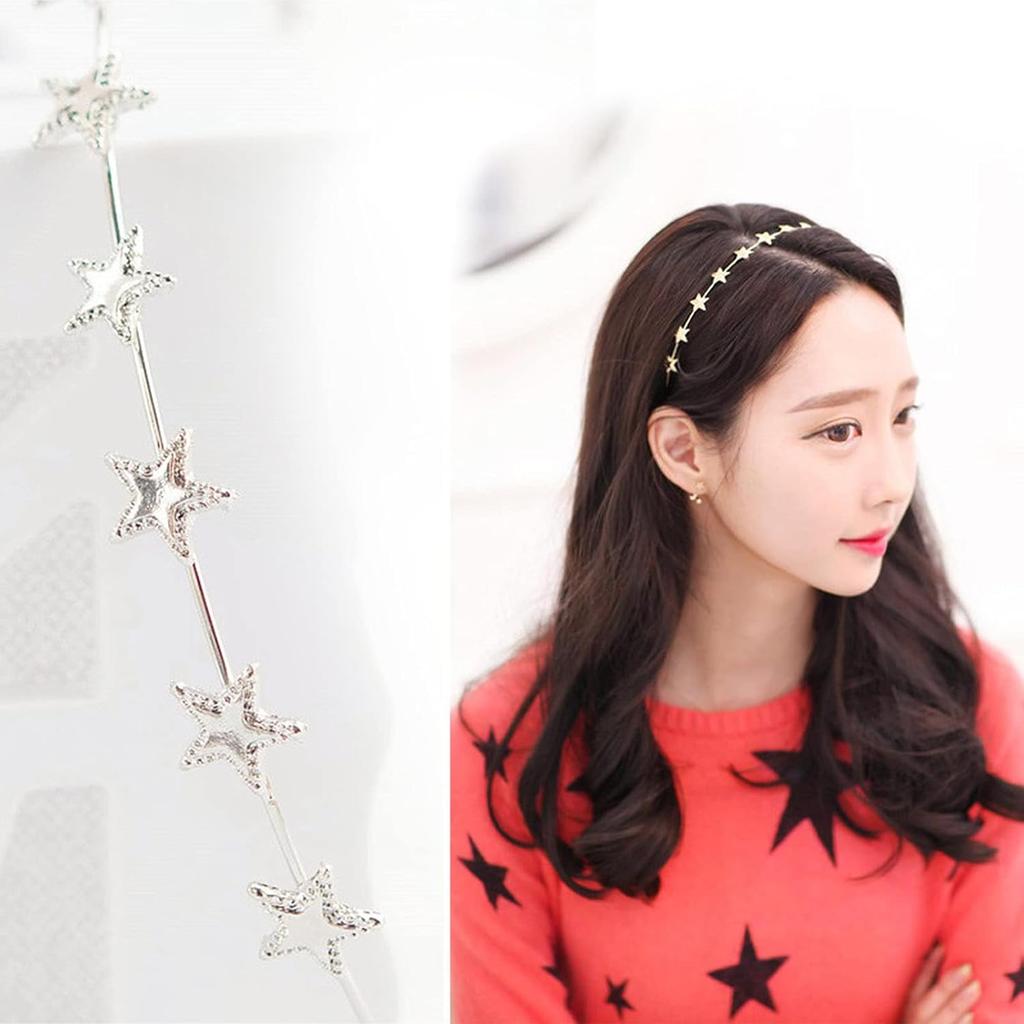 Aswewamt 2 PACK Alloy Five-pointed Star Headbands,Bridal Hair Hoop Wedding Hair Accessories Ornaments for Elegant Women Girls