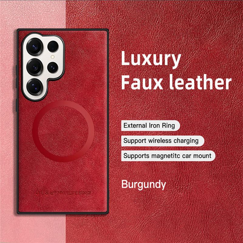 Leather Magnetic Phone Case For Samsung Galaxy S25 S24 S23 S22 S21 S20 Ultra Plus FE For Magsafe Wireless Charging Cover Fundas