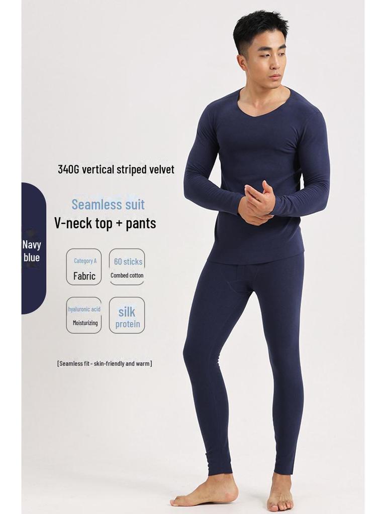 Herren Deutscher Samt Thermo Unterwäsche Set - Nahtlos, Antibakteriell, Übergröße für Herbst/Winter