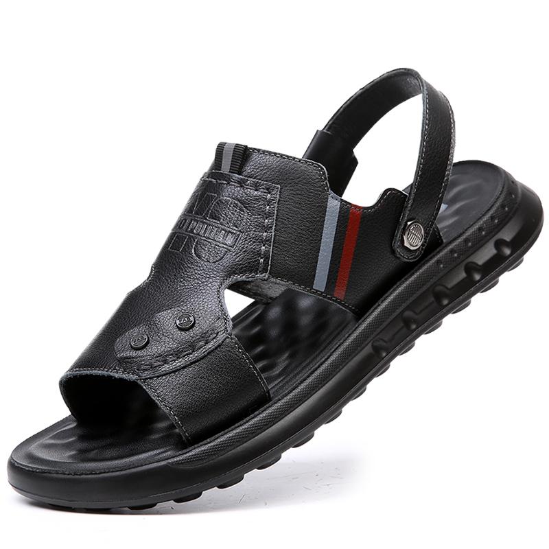 Fashion Men Summer High-quality Sandals and Slippers Men Leather Sandals Adult Thick-soled Beach Shoes Non-slip Open-toe Leather Sandals