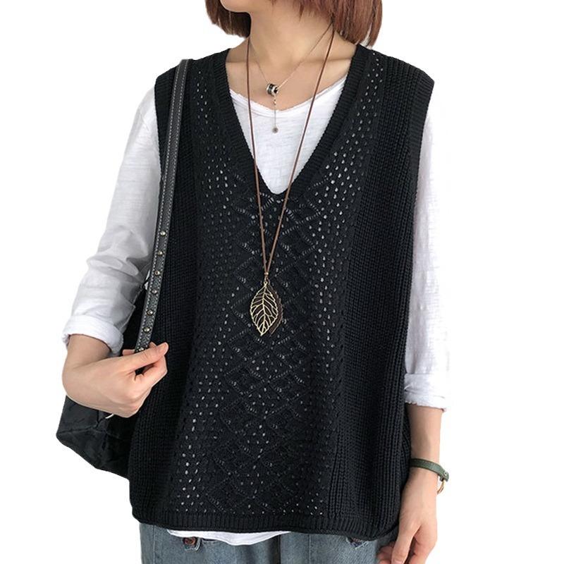 Gilet da Donna Maglione Senza Maniche Scollo a V Top Lavorato a Maglia Taglia Plus