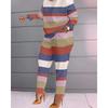 Women's Fashion Casual Spring Autumn Stripe Print Long Sleeve O-Neck Trousers Pants Suits