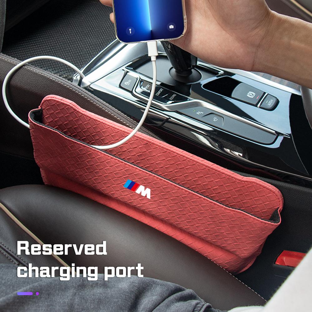 Suede Leather Car Seat Gap Storage Box Phone Keys Organizer For BMW M M3 M5 E90 F10 F48 F25 F30 G20 G11 G60 G70 X1 X3 X5 X6 X7 blhn58