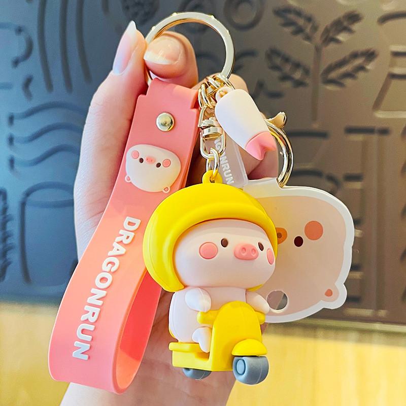 Authentic Cute Piggy Plush Doll Keychain Adorable Pvc Key Ring For Cars Birthdays