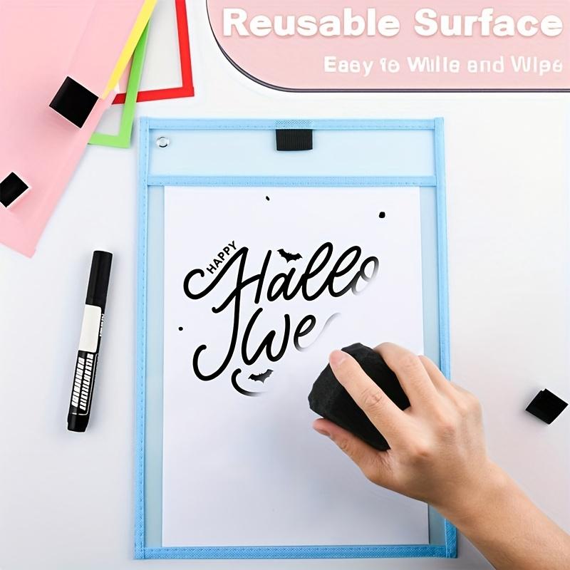 Confezione da 12 Tasche Cancellabili a Secco, Proteggi Fogli Riutilizzabili 10x14 Portaticket Lavoro con Anelli, Tasche Cancellabili per Lavoro, Aula, Ufficio