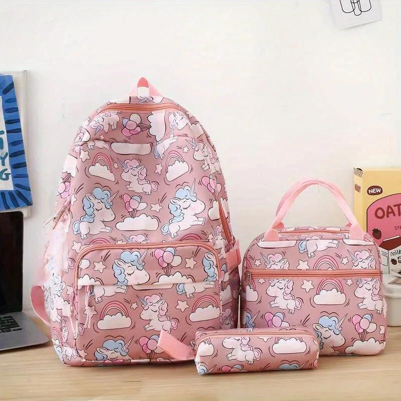 Kids Backpack Sets For Girls Boys Unicorn Backpack 3 In 1 Lightweight Bookbags Large Travel Rucksack With Lunch Bag Pencil Case