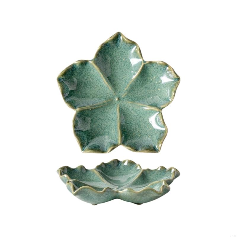 Flower Ceramic Catchall Tray, Trinket Jewelry Plate Dish for Rings Glasses and Small Essential with Glazed Finish