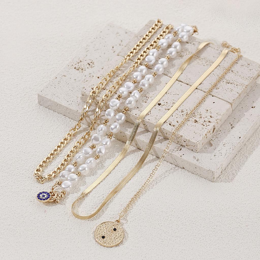 European and American Round Tag Necklace Niche Trend Devil's Eye Multi-layer Stacking Cold Hip-hop Style Collarbone Chain