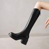 Autumn and Winter Women's Solid Color Large Size Fashion Boots New High Heel Thick Sole Round Head Comfortable Zipper Square Heel Women's Boots