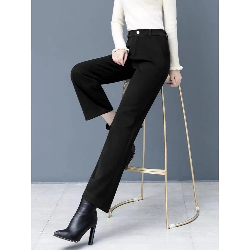 Women Thick Woolen Wide Leg Loose Straight Casual Office Suit Pants