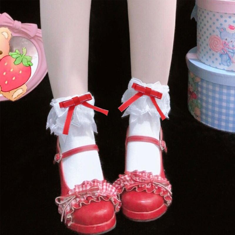 Womens Lace Ruffle Ankle Socks Japanese JK Girl Princess Style Sweet Ribbon Bowknot Frilly Cotton Socks Dress Socks