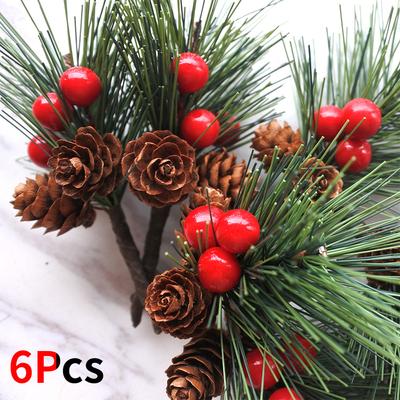 6 stücke Kiefer Nadel Mini Weihnachten Baum Zubehör Dekoration Simulation Blume Zubehör Tisch Top Rot Obst Dekoration