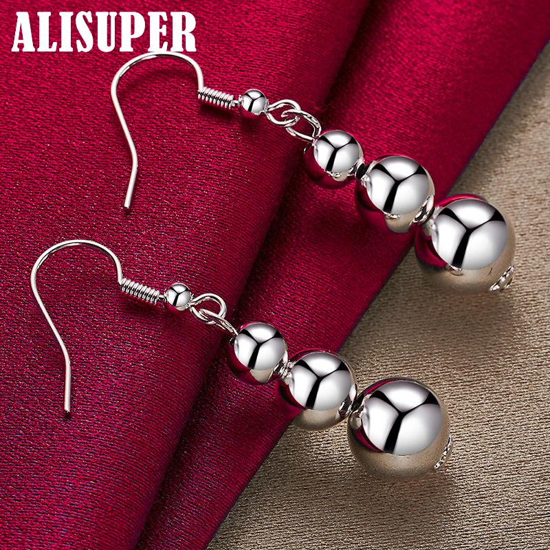 925 Sterling Silver 6 8 10mm Hollow Bead Ball Drop Earrings Jewelry
