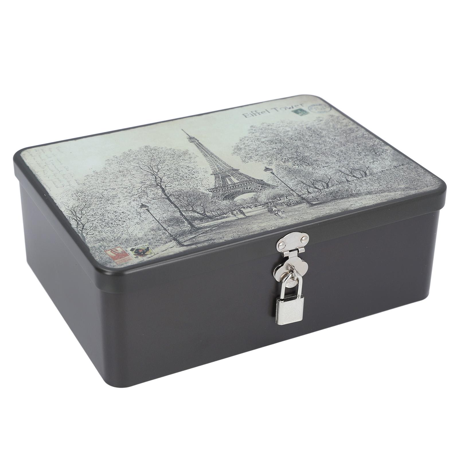 

Ящик для хранения с замком, винтажный железный ящик для хранения, экономящий место, металлический ящик для хранения, декоративный чехол для хранения