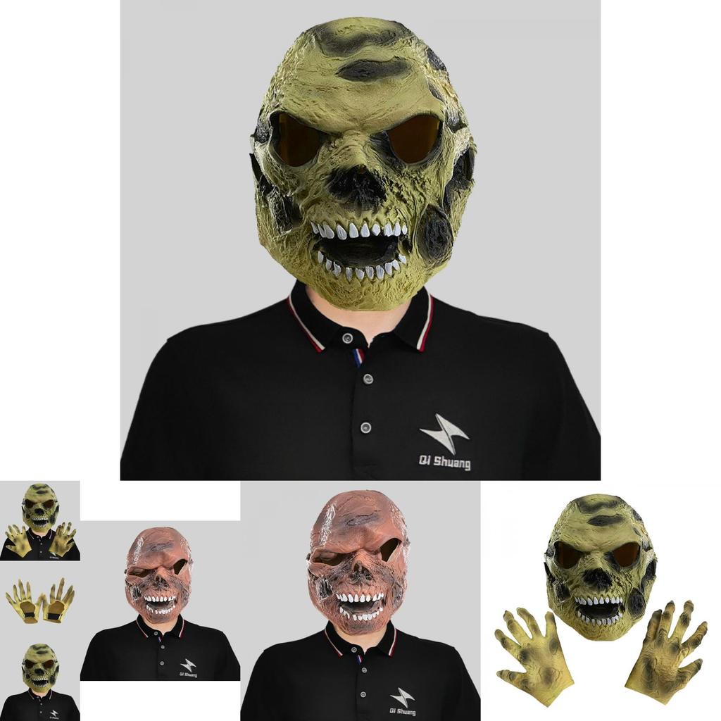 Realistic Skeleton Head Latex Mask And Creepy Costume Gloves For Halloween Events