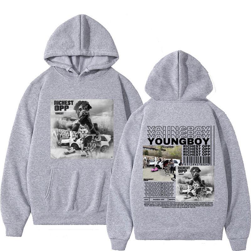 Autumn and winter men's hooded sweatshirt rapper YoungBoy's 2023 new album pictures and text retro sweatshirt sweater