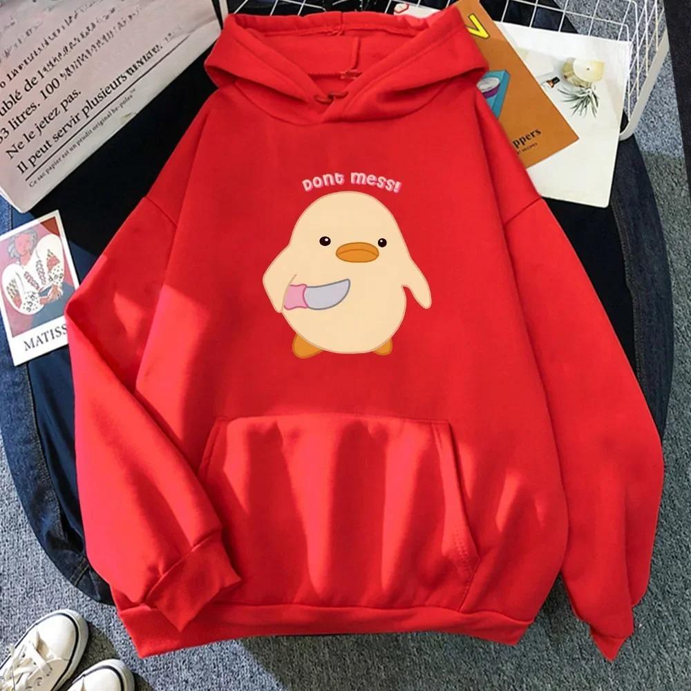 Don‘t Mess Duck Holding Knife Kawaii Cartoon Print Woman Hoodies Sweatshirts Harajuku Female Long Sleeve