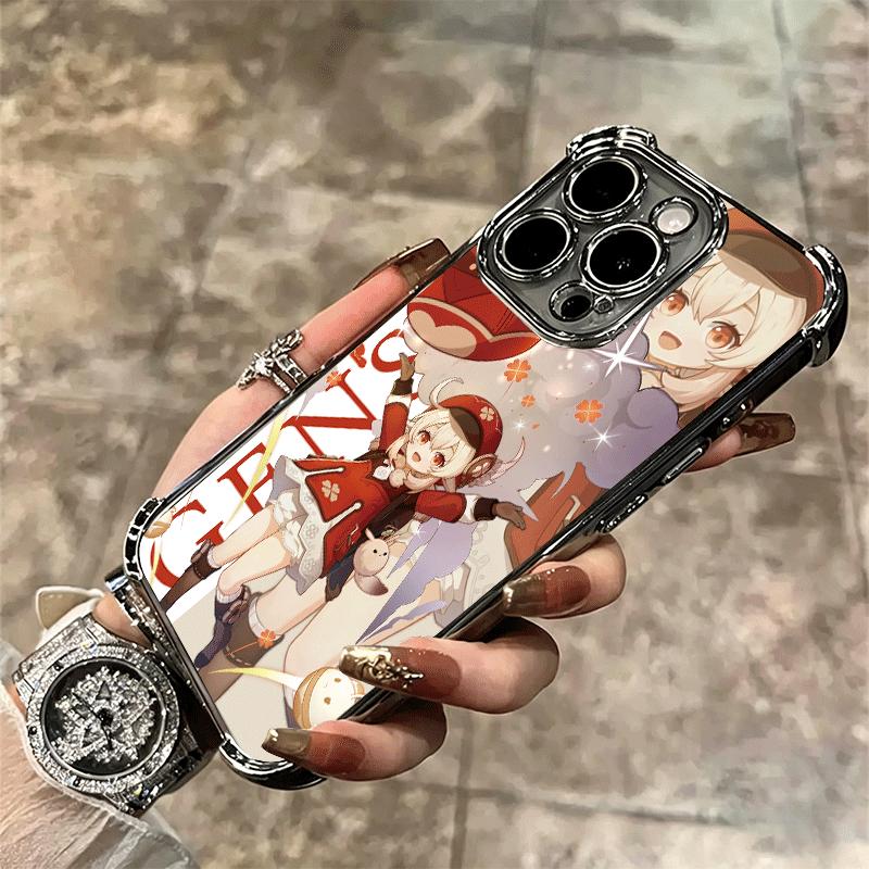 Genshin Impact Anime Beschichtetes Handyhülle Für Iphone 16 17 Pro Max Air 16E 14 15 Plus 12 13 Mini Anti-Fall Airbag Hülle