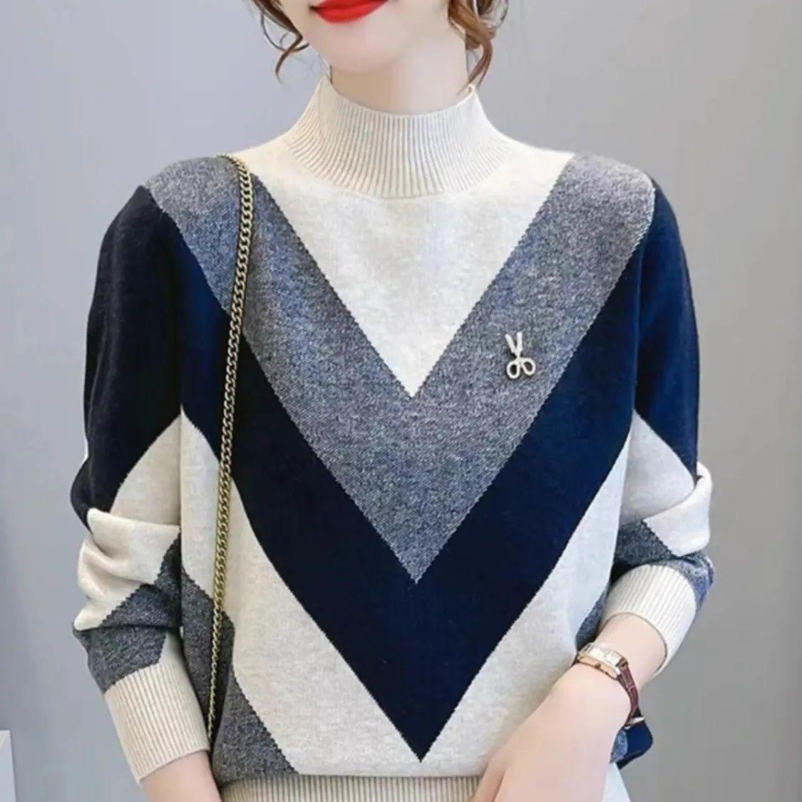 

Модный осенний свитер с круглым вырезом, женский пуловер с длинным рукавом, блузка для базового слоя S темно-синий