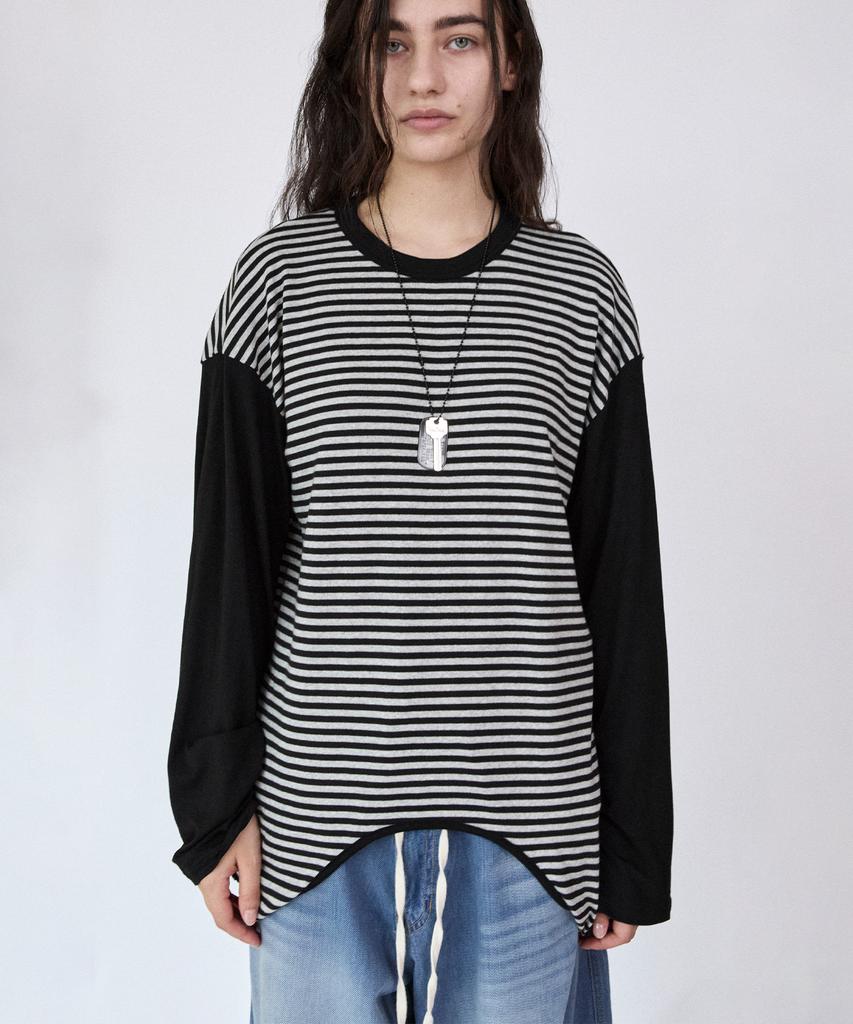 Holpeipeo Striped Six-Way Loose Top (Black)