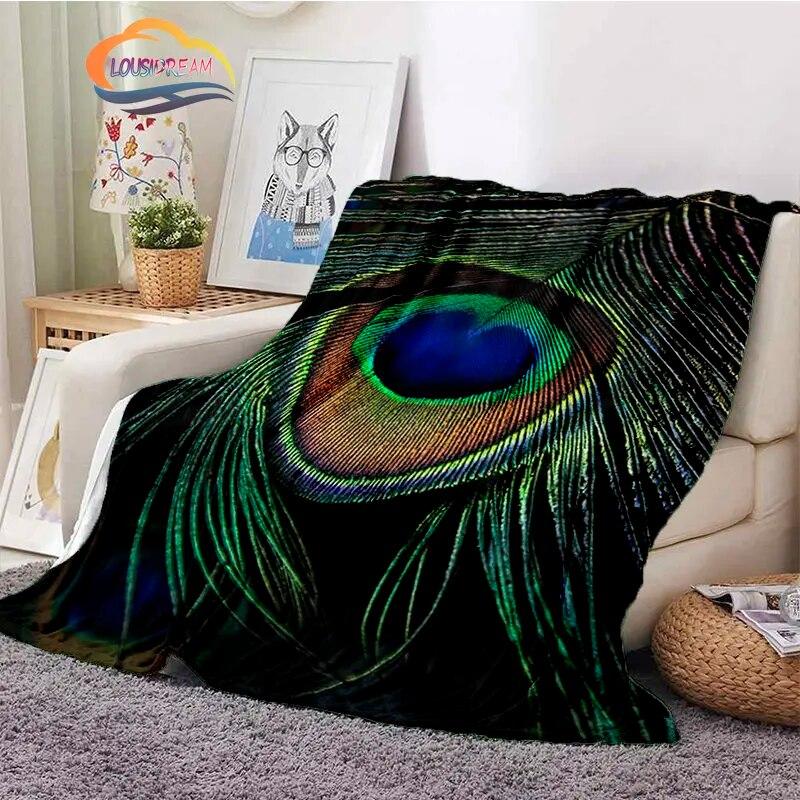 Peacock Feather Flannel Blanket Children's Blanket Sofa and Bed Warm Blanket Office Blanket Portable Travel Camping Blanket