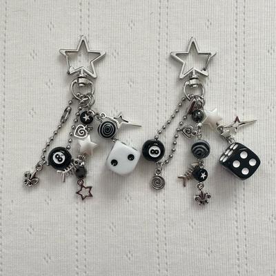Handmade Cluttered Rockstar Gf Edgy Black Black & White Dice Keychains  Grunge, Deftones, Beaded Jewelry, Bag Pendant, Emo, Y2K