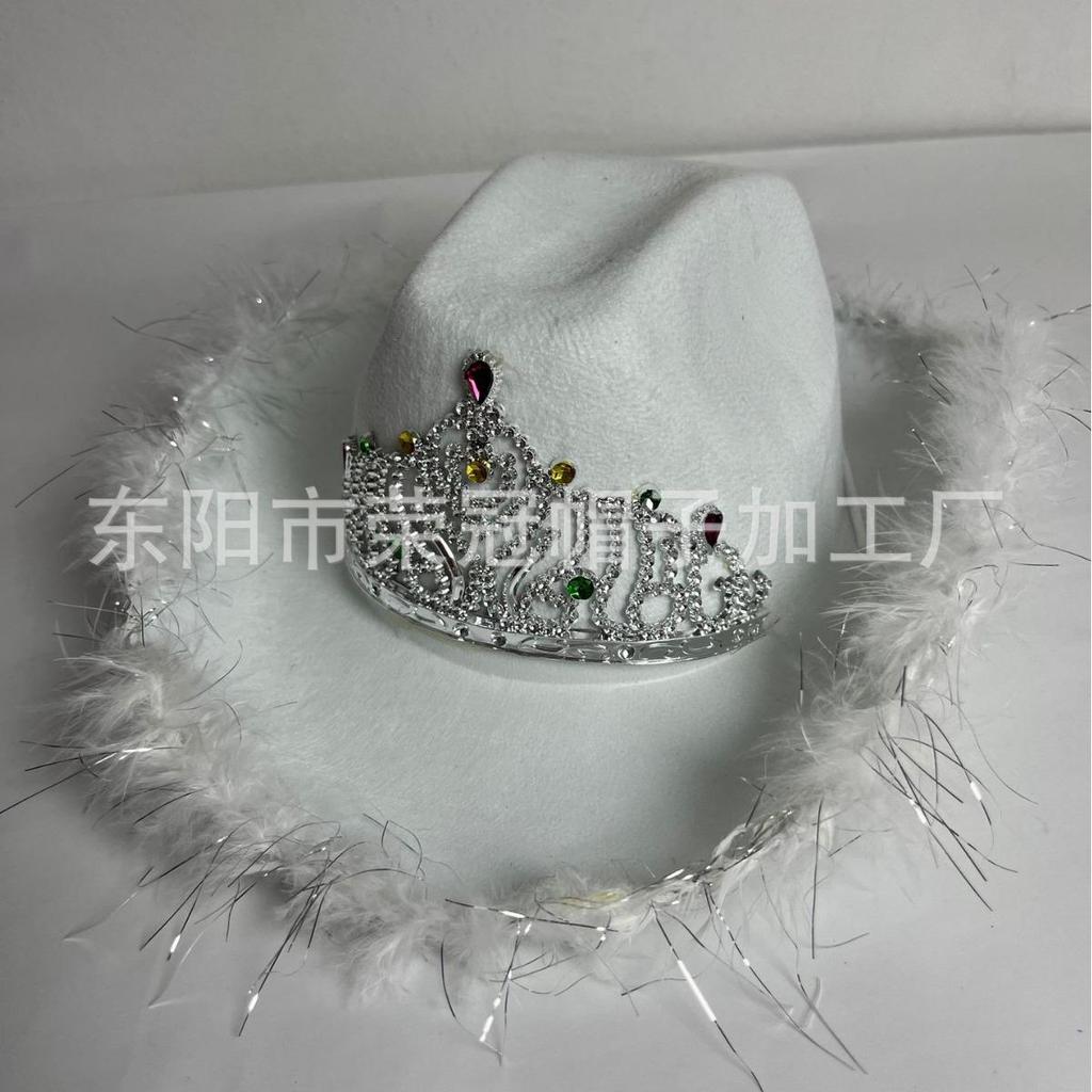In-Stock Pink & Silver Fringed Rhinestone Crown Velour Western Cowboy Hat