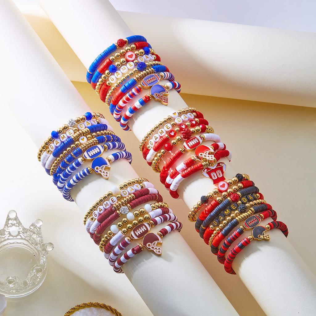 8Pcs Game Day Football Rugby Soft Charm Bracelet Set for Women Men Stackable Elastic Design Bangle Sports Fan Party Jewelry Gift
