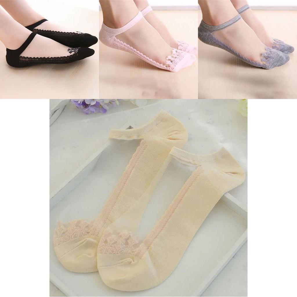 Women Colors Sexy Ultra-thin Elastic Silky Short Silk Lace Invisible Socks For Effortless Elegance