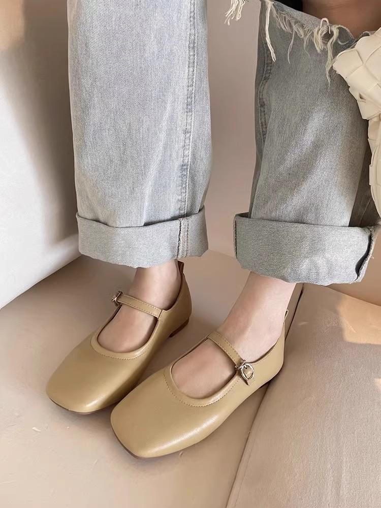 Fashion Flat Shoes for Women 2025 Spring and Autumn French Square Toe Silver Mary Jane Plus Size Women's Shoes Zapatos Mujer ladies