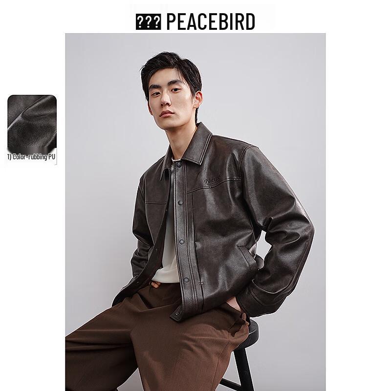 

Peacebird Men s PU Leather Lapel Casual Jacket 3XL