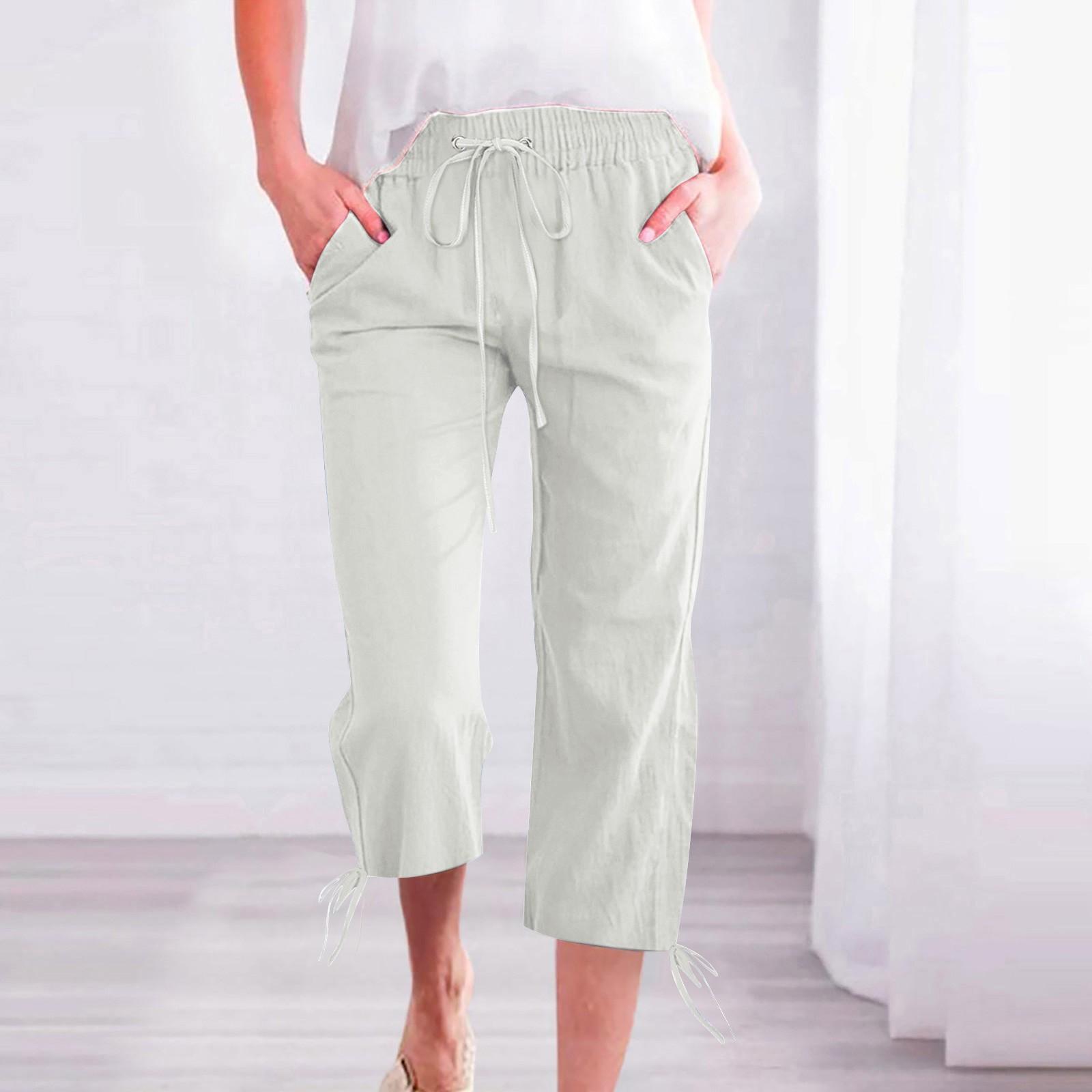 

Женские модные однотонные повседневные брюки-карандаш с эластичной резинкой на талии и карманами XL белый