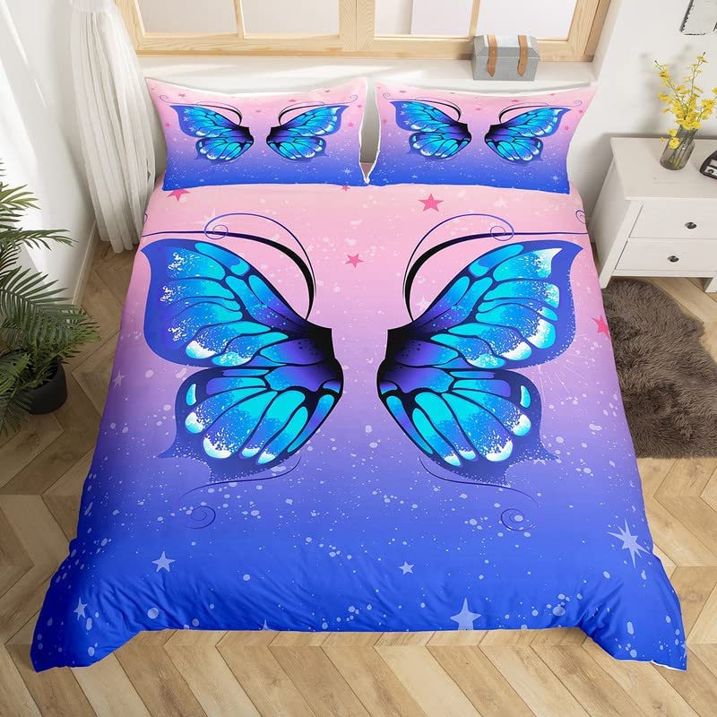 Butterfly Duvet Cover Set Twin King Size Romantic Rose Floral Bedding Set Microfiber Galaxy Comforter Cover For Girl Women Room