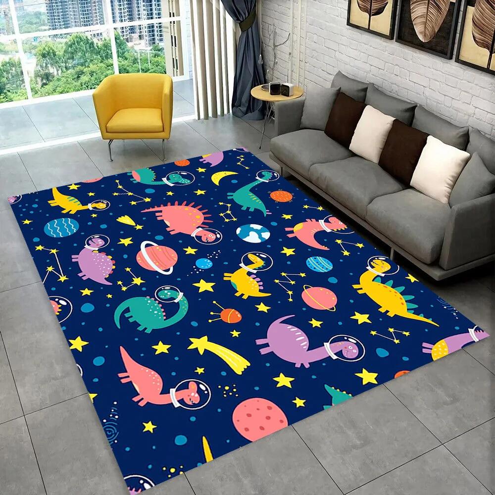 3D Cartoon Dinosaur Space Cute Dino Children Area Rug,Carpet for Living Room Bedroom Sofa Doormat Decoration, Non-slip Floor Mat