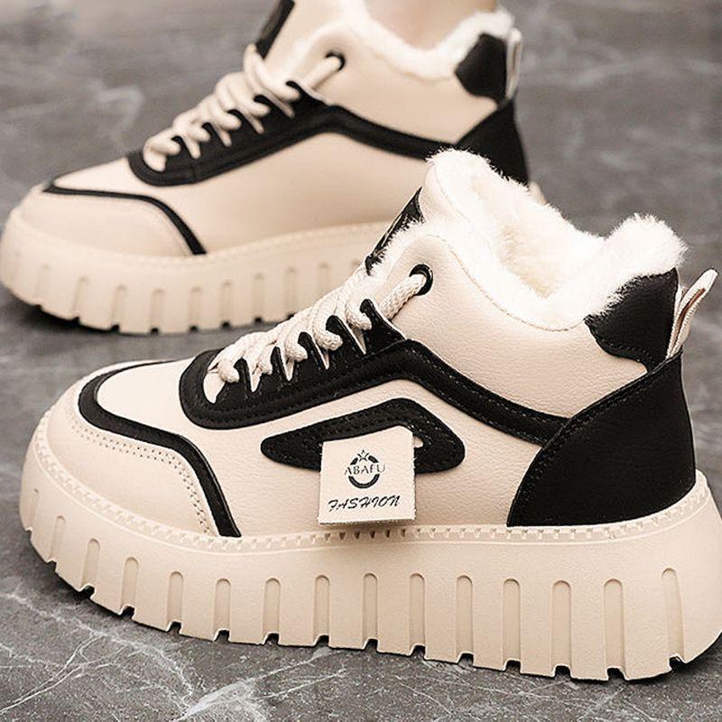 High Top Autumn Winter Boots Women's Plush Student  Shoes Fashionable Casual Thick-soled Athletic Shoes