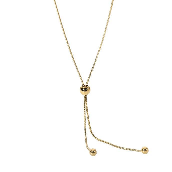 European and American simple fashion plated 11K gold adjustable round bead long fringe necklace stainless steel waterproof sweater chain women