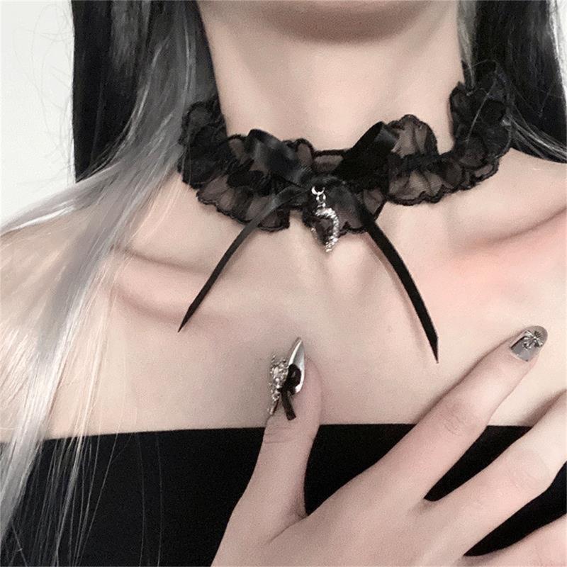 Lolit Choker Necklace Bows Choker Lace Choker Necklace Ribbon Choker Goth Choker Gothic Necklace Lolit Lace Collar