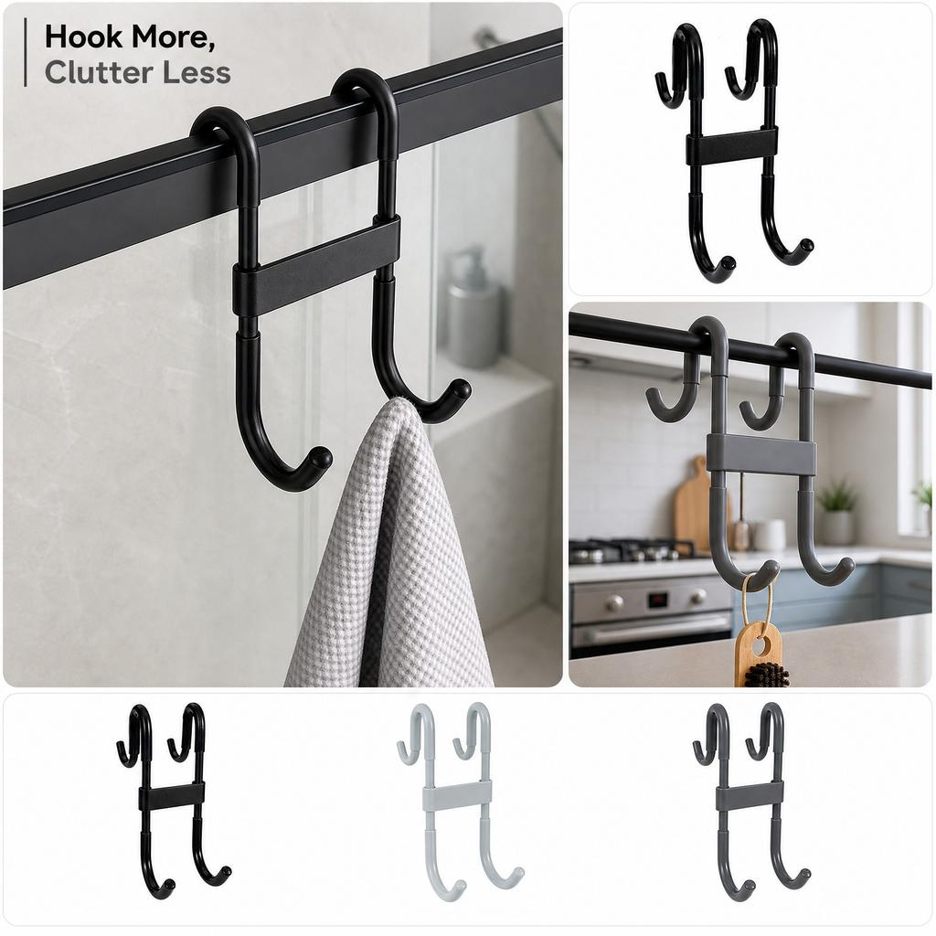Over the Door Hooks, Adhesive-Free Double Sided Hooks for Bathroom Glass Door, Kitchen, S Hooks, 2 Pack
