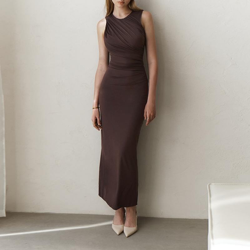 Spring Women's Fashion Dress Socialite Ethos Elegant Slim Pleated Vest Dress