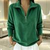 Women's Fashion Color Flared Lapel Zippered Loose Long Sleeve Pullover Hooded Sweatshirt Top