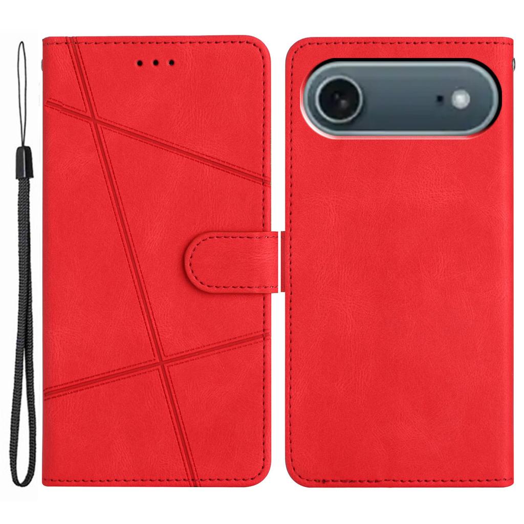 For iPhone 17 Air Wallet Case Line Imprinted Skin-Touch Leather Flip Phone Cover