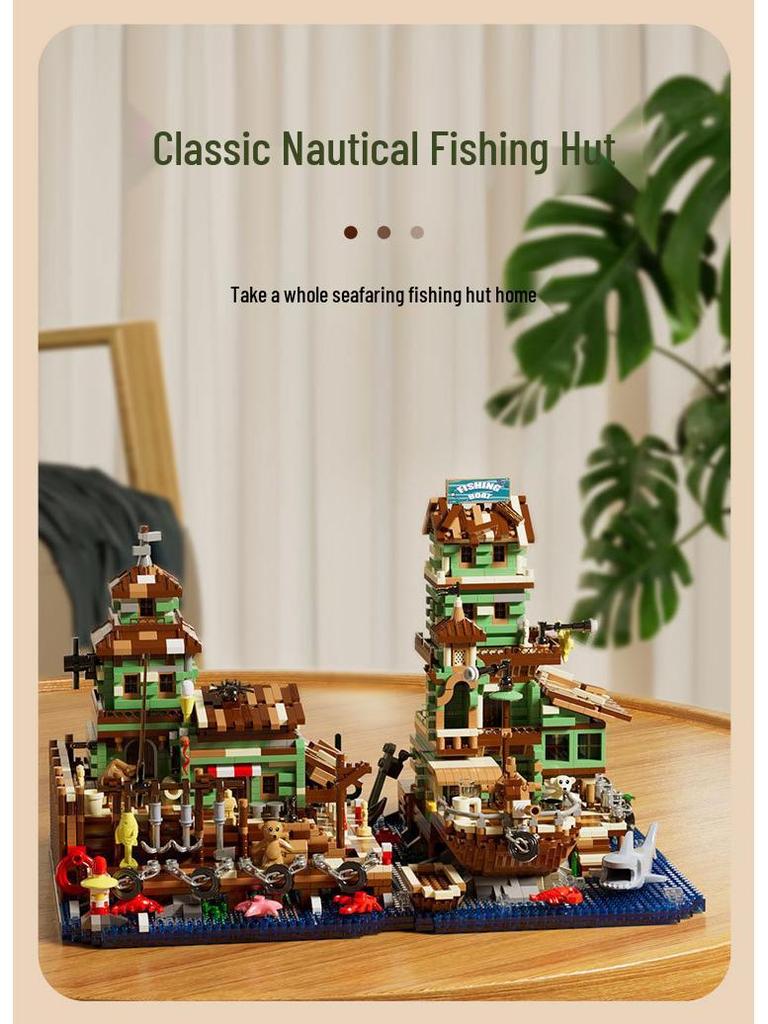 Seaside Boathouse Reconnaissance Nautical Fishing House Building Blocks, Compatible with Lego, Educational Toy & Gift
