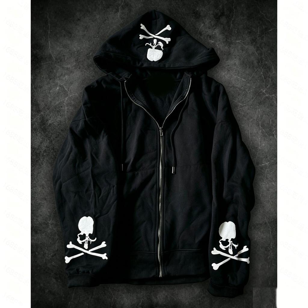 Women's Hooded Long Sleeve Zip Up Oversized Streetwear Dark Gothic Printed Hoodie Jacket Casual Sweatshirt Outerwear