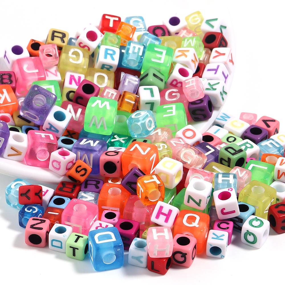 Wholesale 100Pcs 6/7/10mm Acrylic Alphabet Beads Square Shape Letters Beads For Jewelry Making DIY Crafts Bracelet Earrings