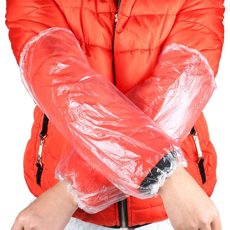 100-Pack Waterproof Disposable Plastic Oversleeves - Transparent and Anti-fouling Arm Protectors for Kitchen and Household Use