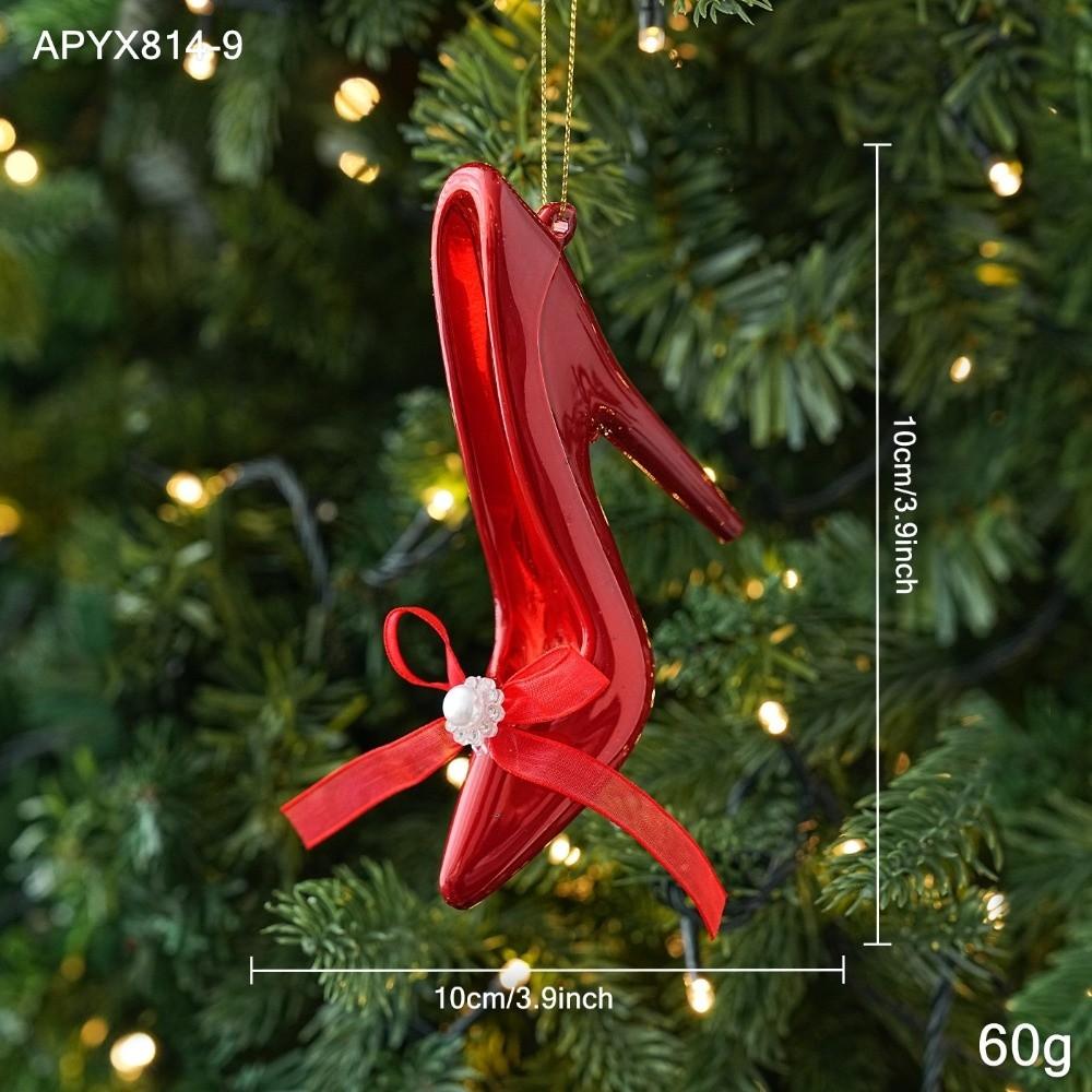Bright Red Christmas Tree Ornament Plastic Made Glossy Surface Xmas Tree Decoration Hanging Cord Included