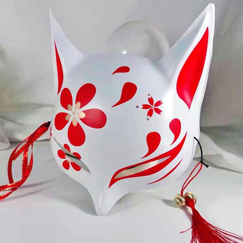 Neue japanische Anime Fuchs Maske mit Quaste Glocken Kirschblüten Katze Maske Cosplay Party Zubehör Maskerade Kabuki Kitsune