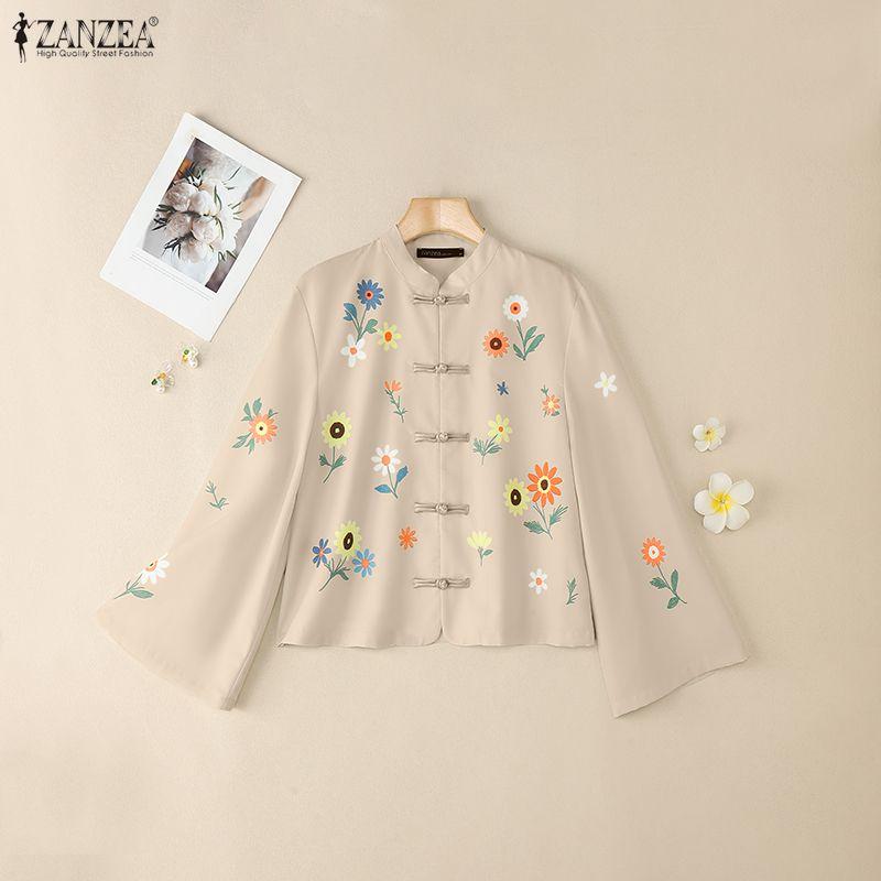 ZANZEA Women Casual Round Neck Loose Long Sleeve Floral Print Blouse